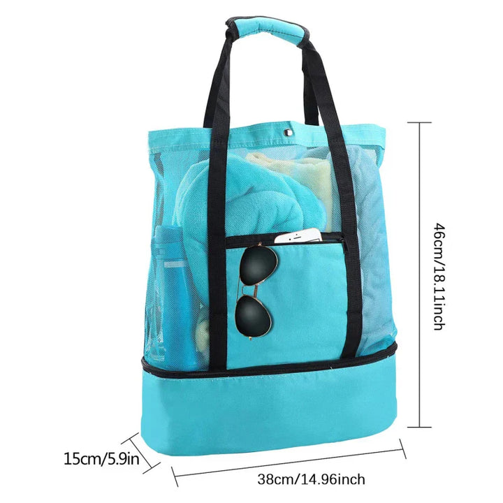 Sac de Plage SANDORIA 2-en-1 | Avec Compartiment Isotherme & Rangement en Maille | Pour Jouets, Coquillages & Snacks | Léger & Pliable