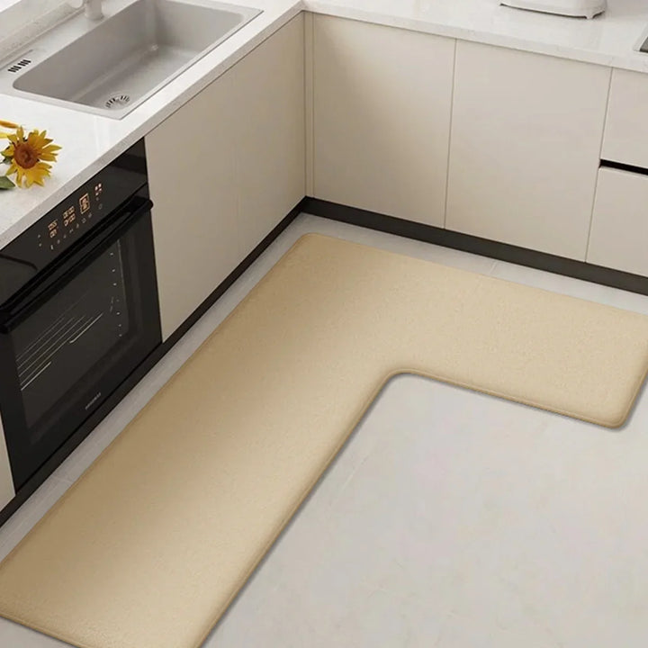 Tapis de cuisine CleanLuxe | Forme en L & Épais | Antidérapant, Absorbant d'huile & Résistant à la saleté | Doux en flanelle pour plus de confort