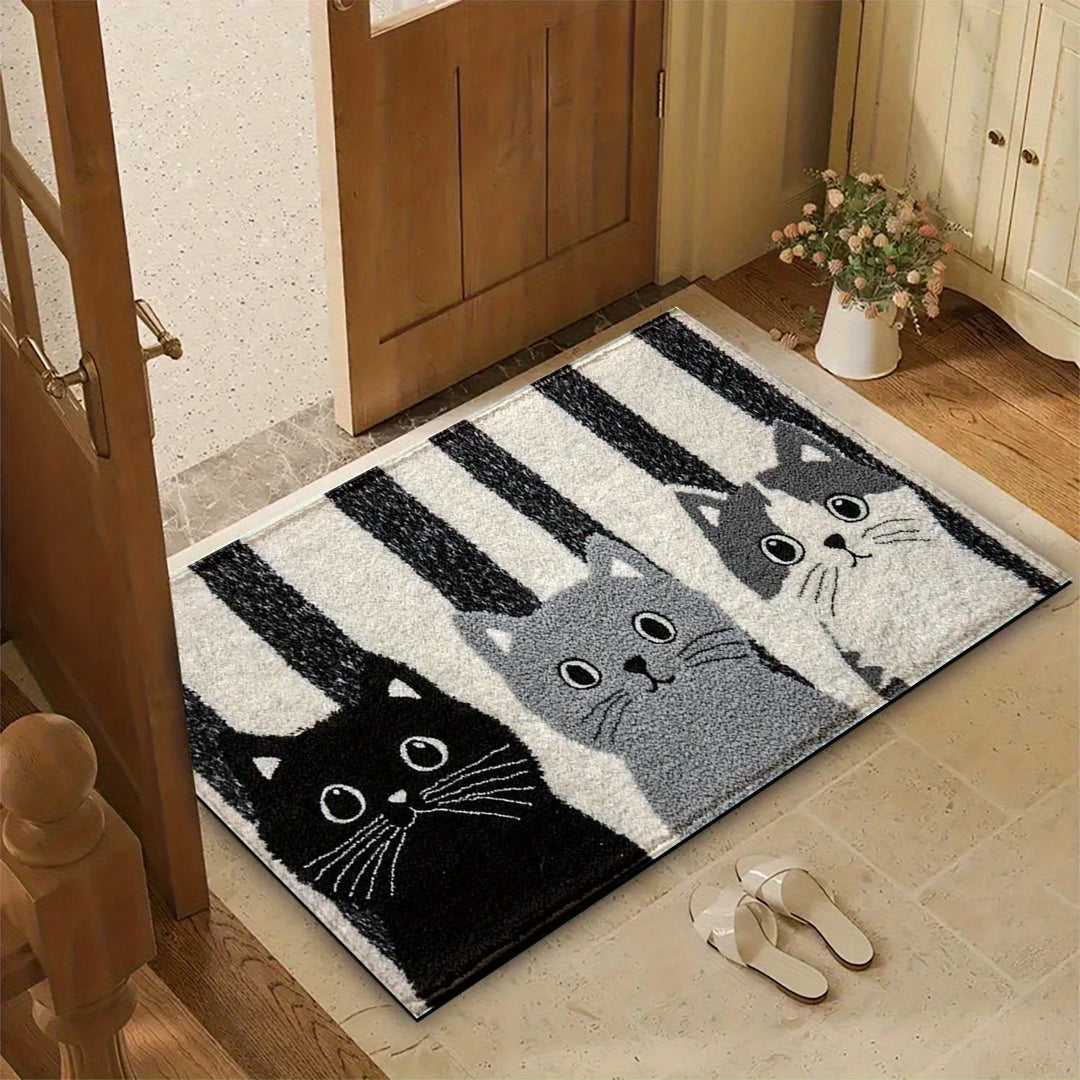 Tapis pour Chats Miyono | Doux & Imperméable | Tapis antidérapant avec motifs rayés & chats en cartoon | Pour chambre, couloir & salon