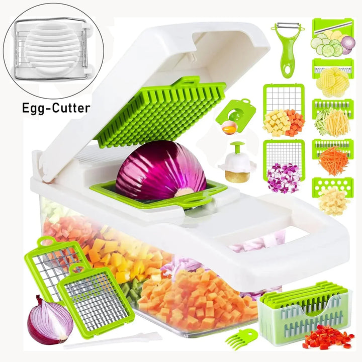 Coupe-légumes 12-en-1 KüchenMeister Pro | Multicoupe avec 7 lames | Râper, couper en dés, trancher | Sans BPA et lave-vaisselle