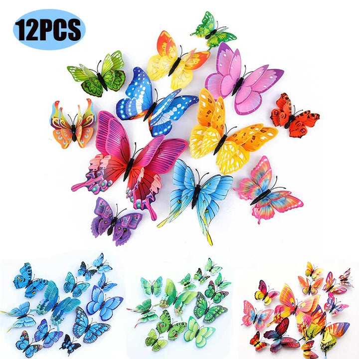 Autocollants muraux 3D Papillons Flutura DecoWings | Ensemble de 12 pièces en apparence à double couche | Pour chambre d'enfant, salon, mariage et décoration DIY