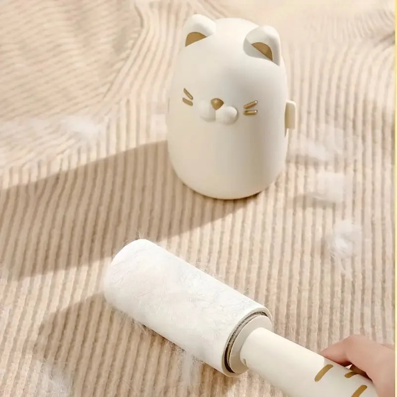 FellFixx Rouleau à peluches Chat | Éliminateur de poils d'animaux au design de chat | Portable & Réutilisable | Pour vêtements & meubles