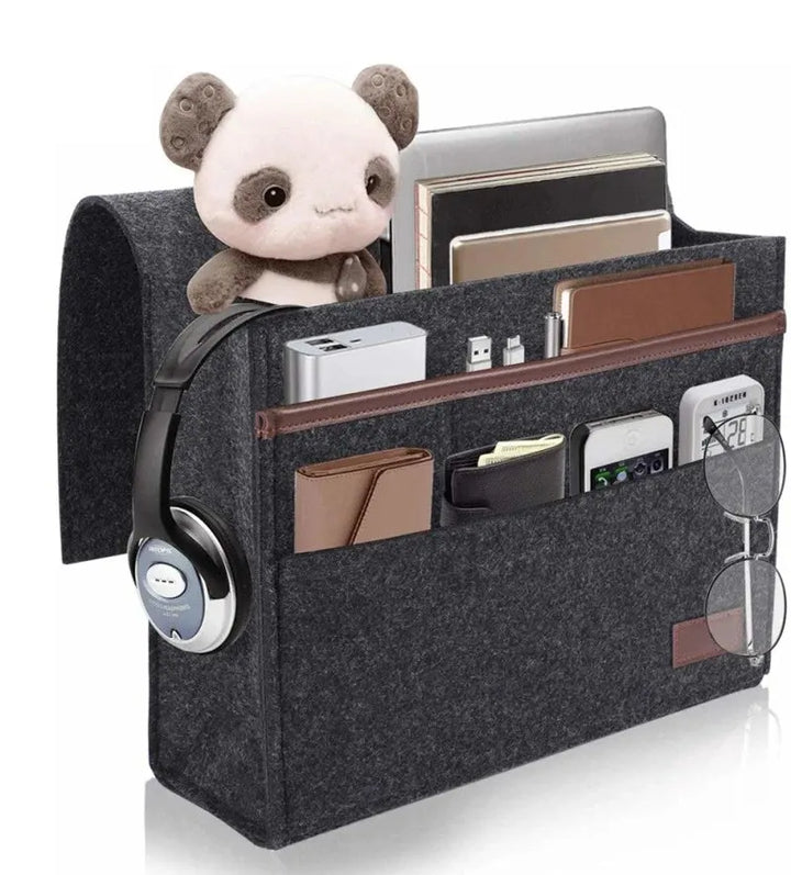 OrdiNest Organisateur de Lit en Feutre à Accrocher | Rangement Pratique au Lit ou au Canapé | Pochette Suspendue pour Tablette, Télécommande & Accessoires
