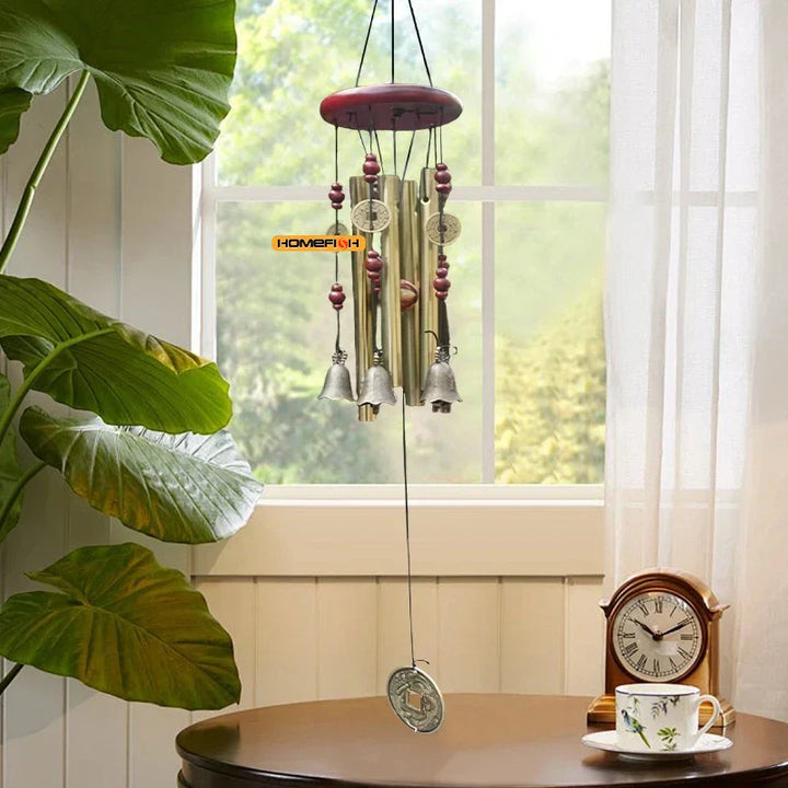 FortuneChime | Grande carillon en métal avec tubes sonores | Bois & Métal | Pour le jardin & la maison