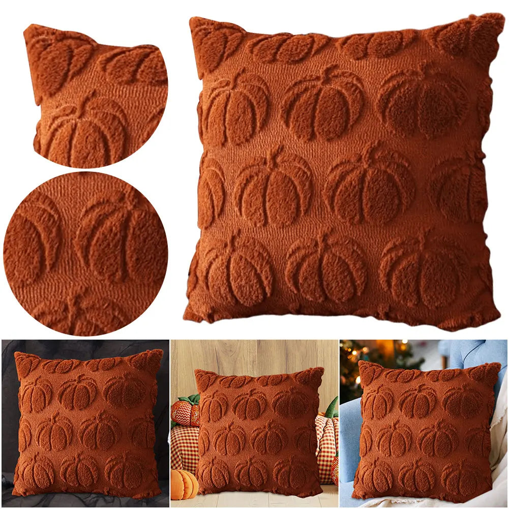 Pumpura | Housse de coussin Citrouille d'Automne | 45 × 45 cm | Douce & Pelucheuse | Décoration d'Halloween & d'Automne