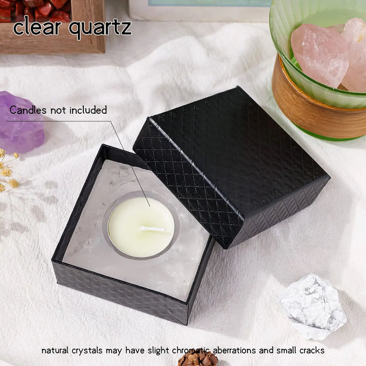Support de bougie en cristal | Quartz rose & Cristal de roche | Fait main | Pierres précieuses naturelles