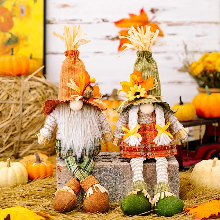 Gnome d'Halloween avec Citrouille | Avec Citrouille, Tournesol & Feuille d'Érable | Figurine décorative pour Action de Grâce & Automne