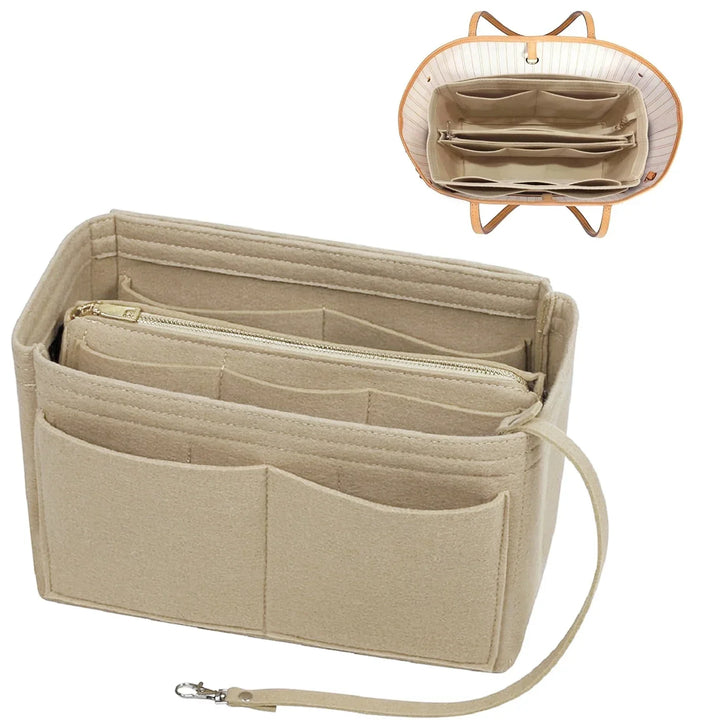 Organiseur TaschenLuxe | Insertion en feutre avec fermeture éclair | 15 compartiments & porte-clés | Pour sacs à main & shopper