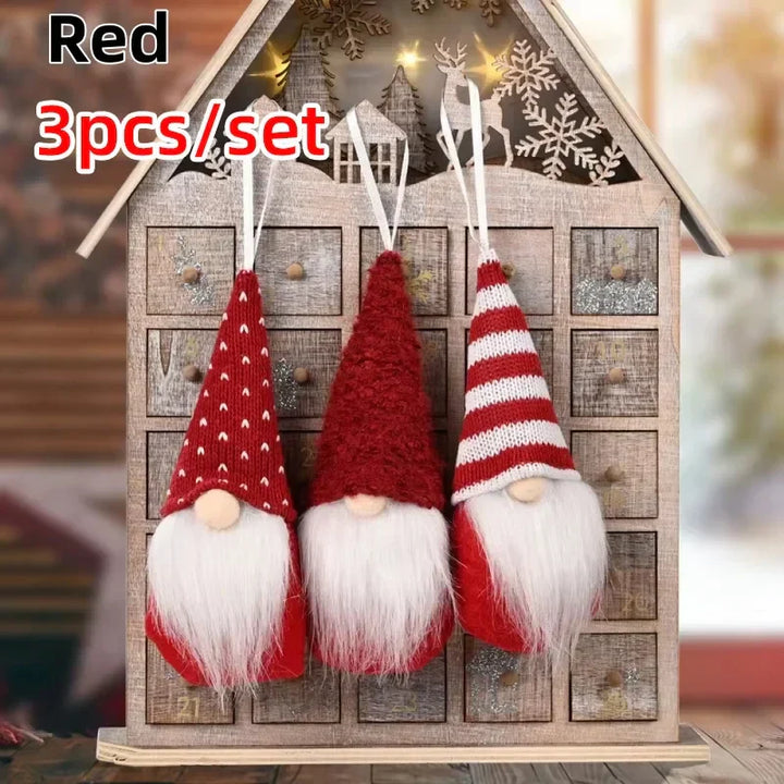 NordiTomte Lutins de Noël 3 pièces | Tissu tricoté & peluche | Décoration suspendue pour sapin de Noël & maison | Gnomes scandinaves