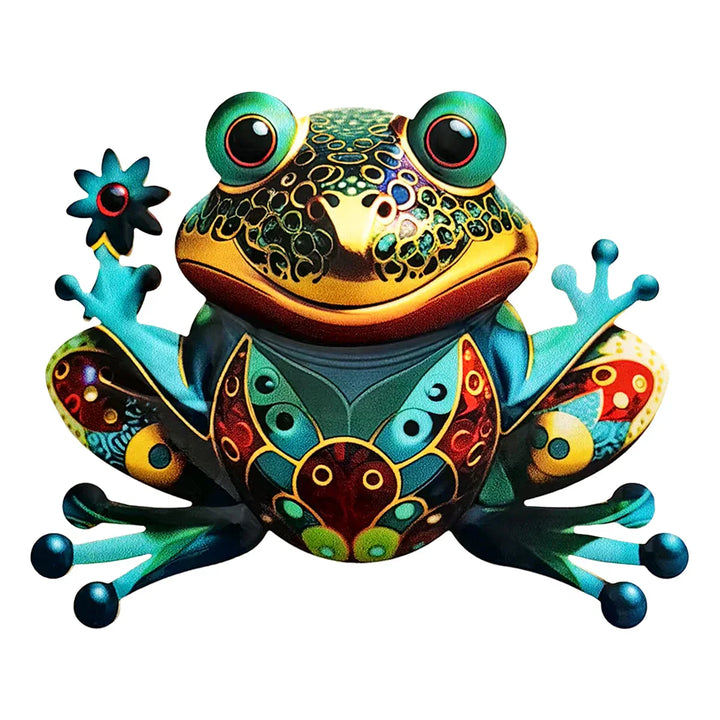 FROVIA Décoration murale Grenouille | Métal | Peint à la main | Décoration de jardin & Intérieur | 17,5 × 14 × 1 cm