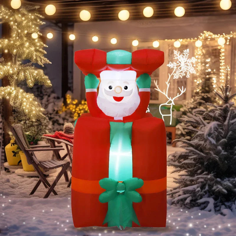 AeroSanta Figurine Gonflable de Noël | 1,5 m de hauteur | Avec boîte-cadeau & effet de mouvement | Décoration extérieure avec prise EU