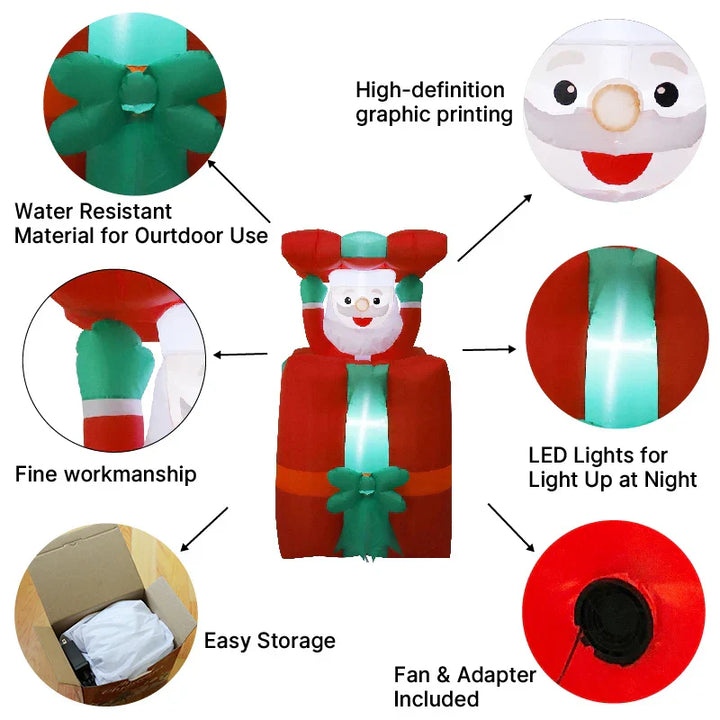 AeroSanta Figurine Gonflable de Noël | 1,5 m de hauteur | Avec boîte-cadeau & effet de mouvement | Décoration extérieure avec prise EU
