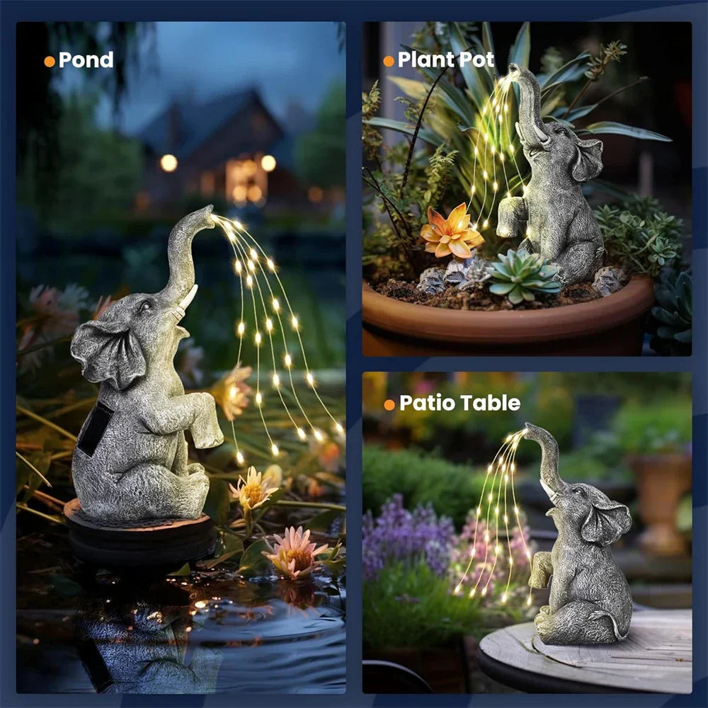 Figurine éléphant solaire LumaPachy avec guirlande lumineuse | Décoration de jardin & idée cadeau | Sculpture LED étanche pour jardin, terrasse & balcon
