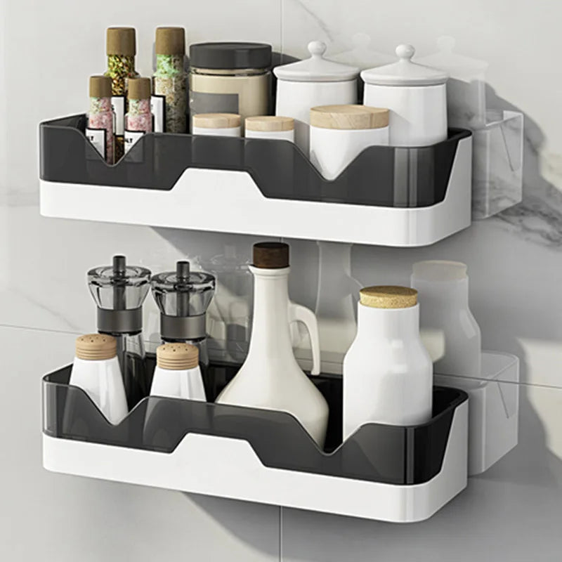 Étagère Murale Novira Salle de Bain & Cuisine | Ventouse Forte | Étanche & Sans Outils | Gris, Marron