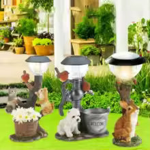 SOLARIA Figurine de Jardin Animaux | Statue Décorative Solaire en Résine | Avec Pot de Fleurs & Lumière LED | 12 × 6 × 6 cm