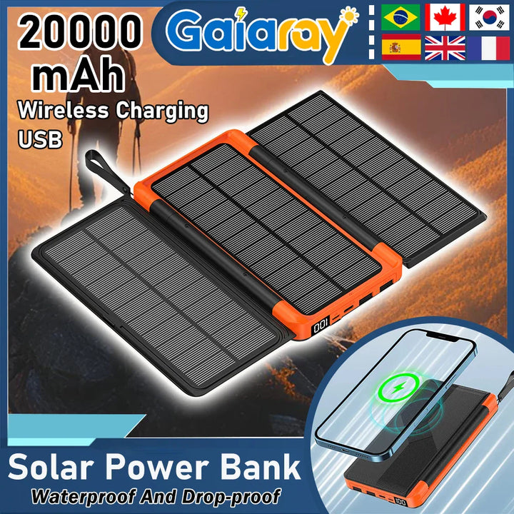 Batterie Solaire VoltMate Flip 15W | 10.000/20.000mAh | Chargement sans fil Qi | Panneau solaire pliable | Étanche et résistant aux chocs