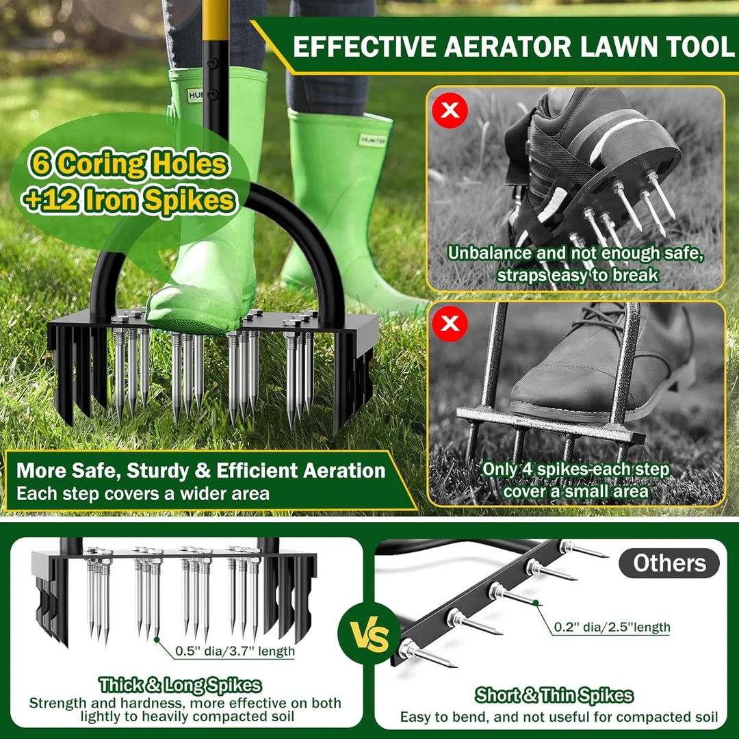 Verdex AirCore Pro Aérateur de pelouse 2-en-1 en acier | Avec 16 pointes et 8 carottes de sol | Pour jardin, pelouse et entretien du sol