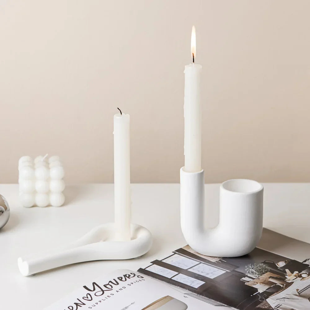 LUXORA Porte-bougie | Forme cylindrique | Argenté | Décoration moderne en céramique