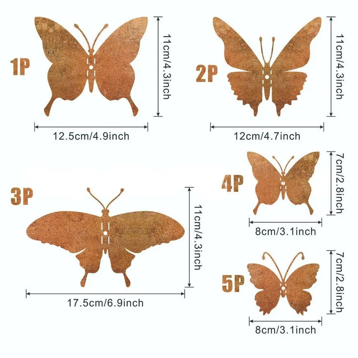 Rustalina Ensemble de 15 Papillons en Métal à Effet Rouillé | Décoration Murale pour Jardin, Clôture & Troncs d'Arbre | Résistant aux Intempéries & Vieilli Naturellement