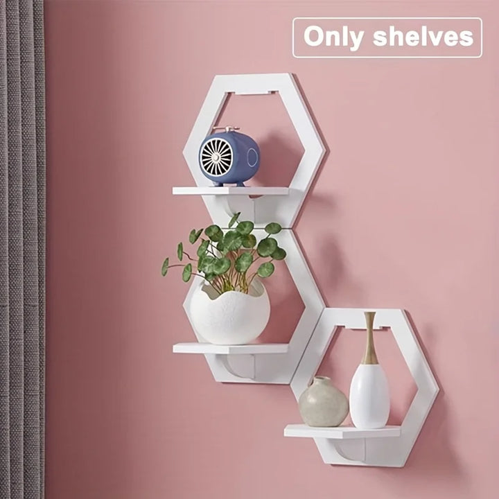 HexaWood Étagère Murale | Design Hexagonal | Bois Blanc | Sans Perçage