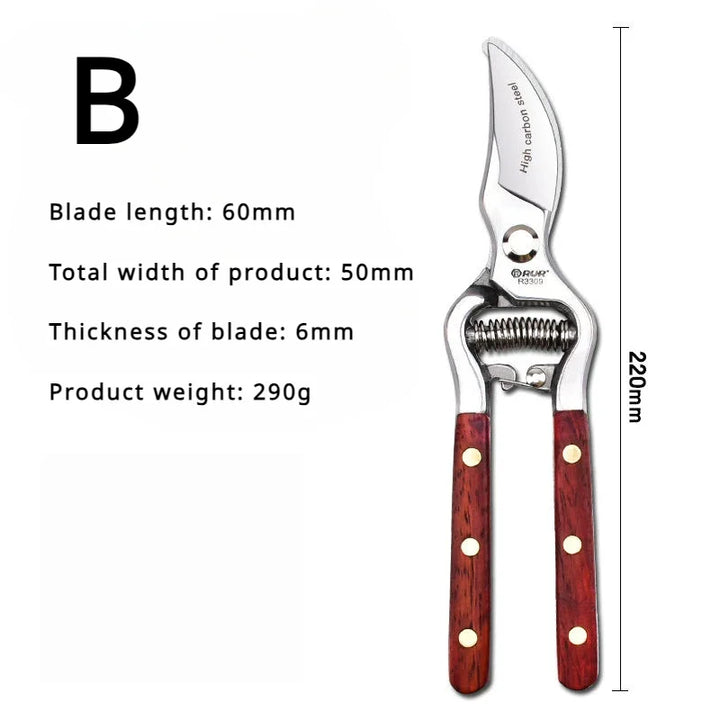 TreeGrip 20 | Sécateur avec poignée en bois | 20 cm | Acier au carbone forgé | Pour branches et arbres fruitiers