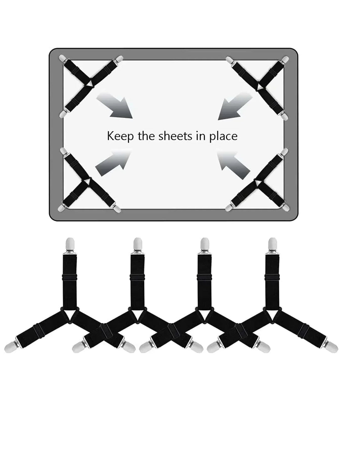 GRIPFIX Ensemble de Supports de Draps-housses | Pack de 4 Étriers de Draps Triangulaires | Réglable & Antidérapant – Pour Matelas, Nappes & Housses