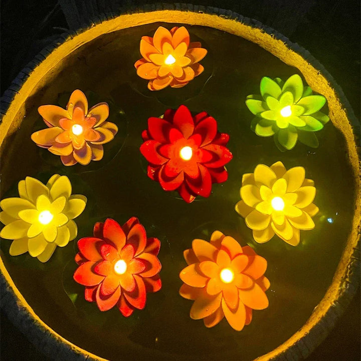 Lampe Lotus Flottante LUMILYA | Capteur d'eau LED | Lumière Blanc Chaud | Pour Étang, Jardin & Fêtes