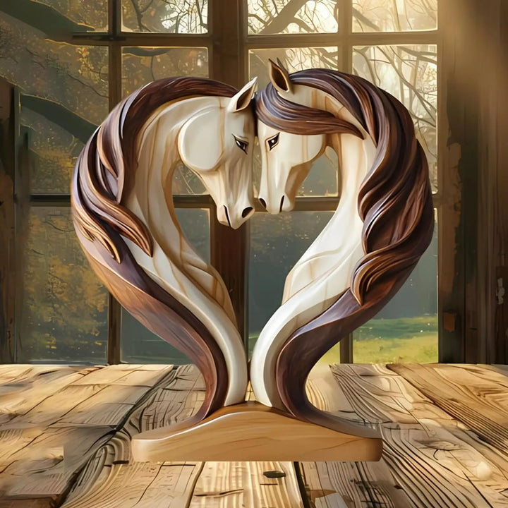 Sculpture de Cheval Equora | Sculpture en Bois de Cheval | Design 2D en Pose d'Étreinte | Décoration pour Salon, Bureau & Chambre d'Enfant
