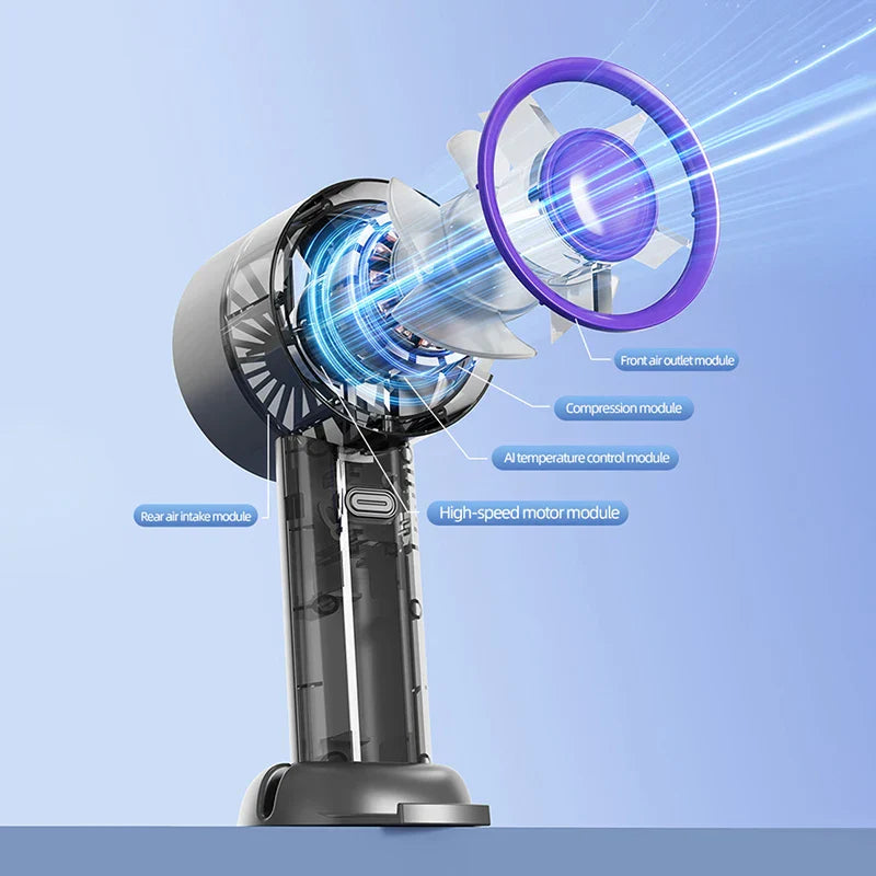 BrisaLite Mini Ventilateur à Main | Rechargeable USB | Refroidissement Silencieux avec Support pour Téléphone | 3 Vitesses pour Voyages & Bureau