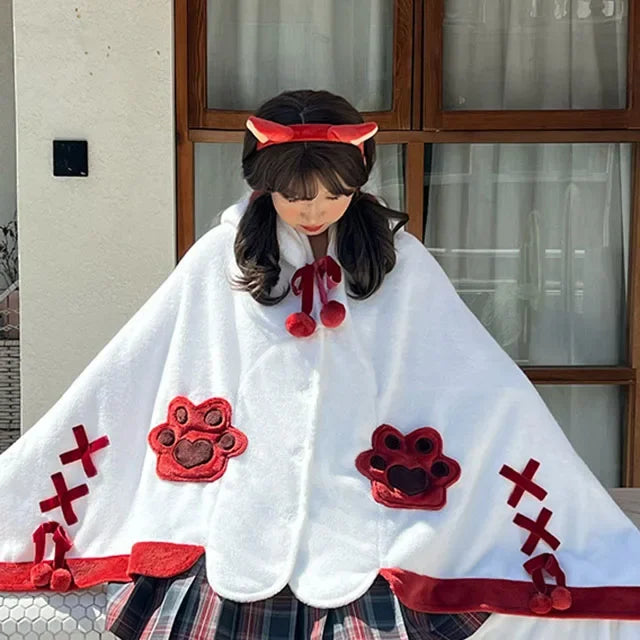 Cape en Fleece Kurochi | Design Kawaii Chauve-Souris | Poncho à Capuche pour Femmes | Douillet & Chaud
