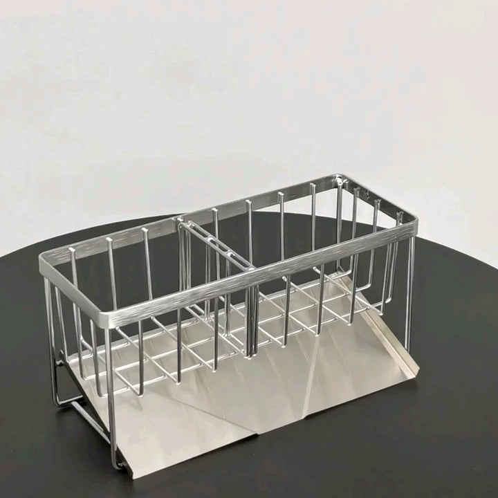 SteelNest | Organisateur d'évier en acier inoxydable | Support pour éponges et savon avec plateau d'égouttage | 21×8,2×10 cm