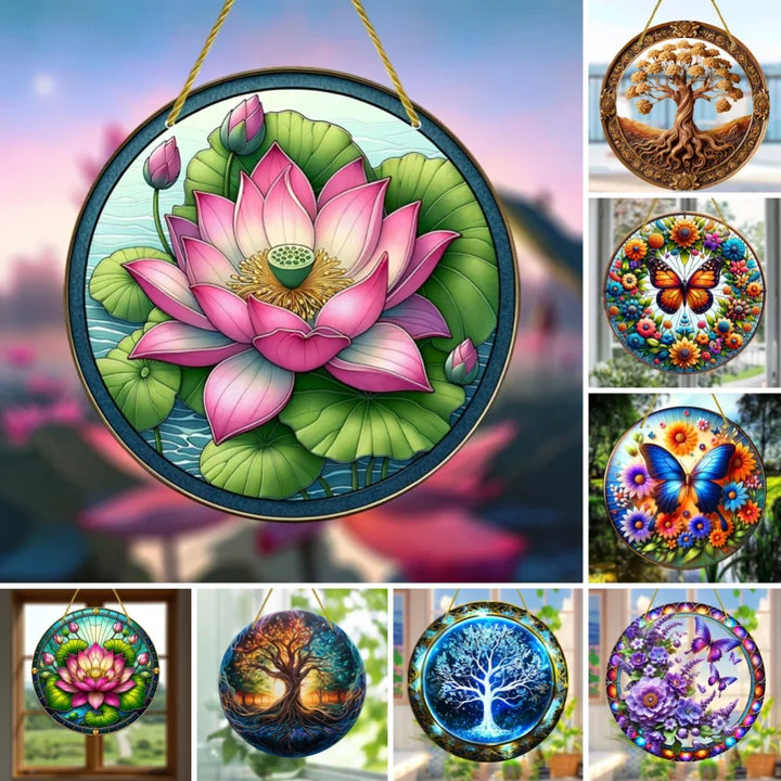 Attrape-Soleil Papillon AureliaLight | Panneau Rond en Acrylique | 15×15 cm / 20×20 cm | Décoration de Fenêtre & Mur