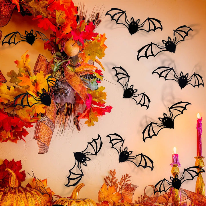 Autocollant mural Halloween BatCave | Décoration de chauve-souris 3D | 12 pièces | Amovible et réutilisable