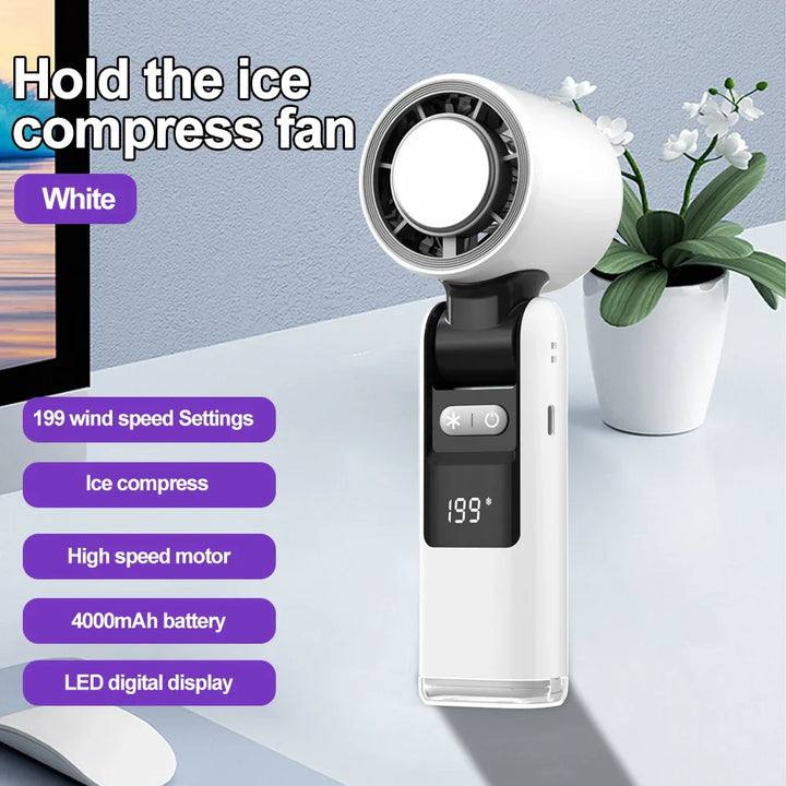 Mini-Ventilateur FrostaBreeze 199 | Portable & Ventilateur de Cou | 199 Niveaux de Vent, Affichage LED & Mode Air Froid | Batterie 4000 mAh