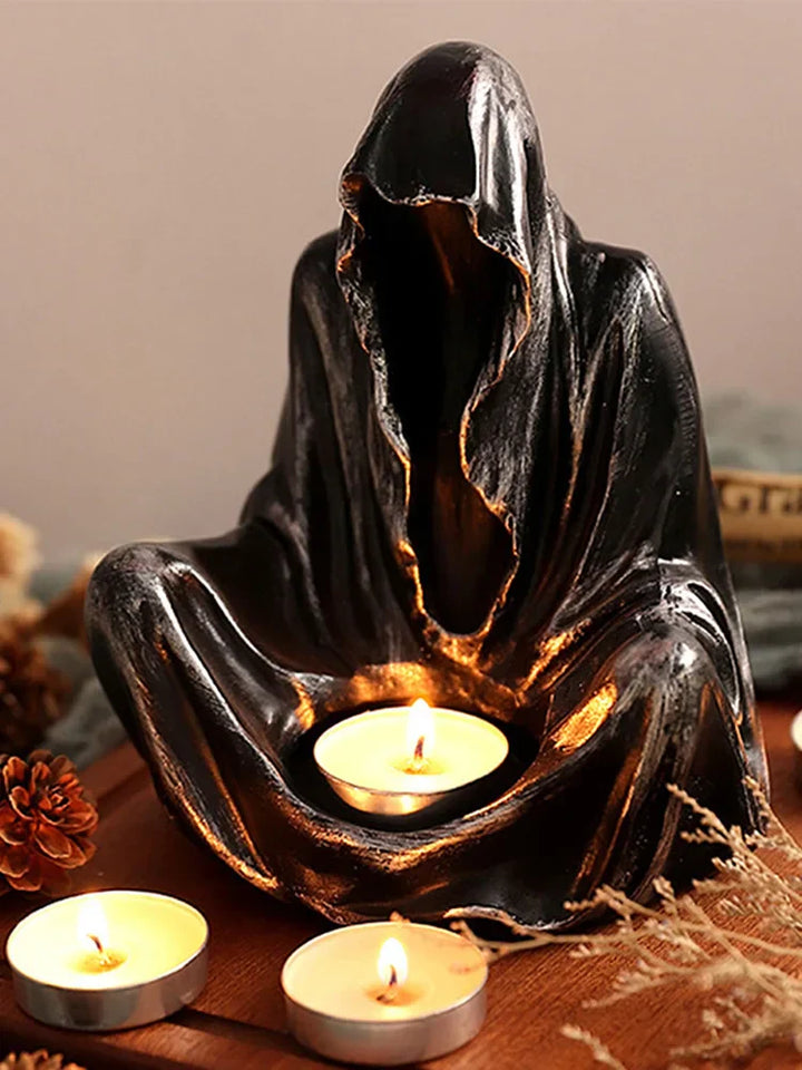 Noctura Porte-Tealight Fantôme | Décoration Halloween & Support de Bougie | Figurine en Résine Fantôme Sans Visage | 15×12×10,5 cm