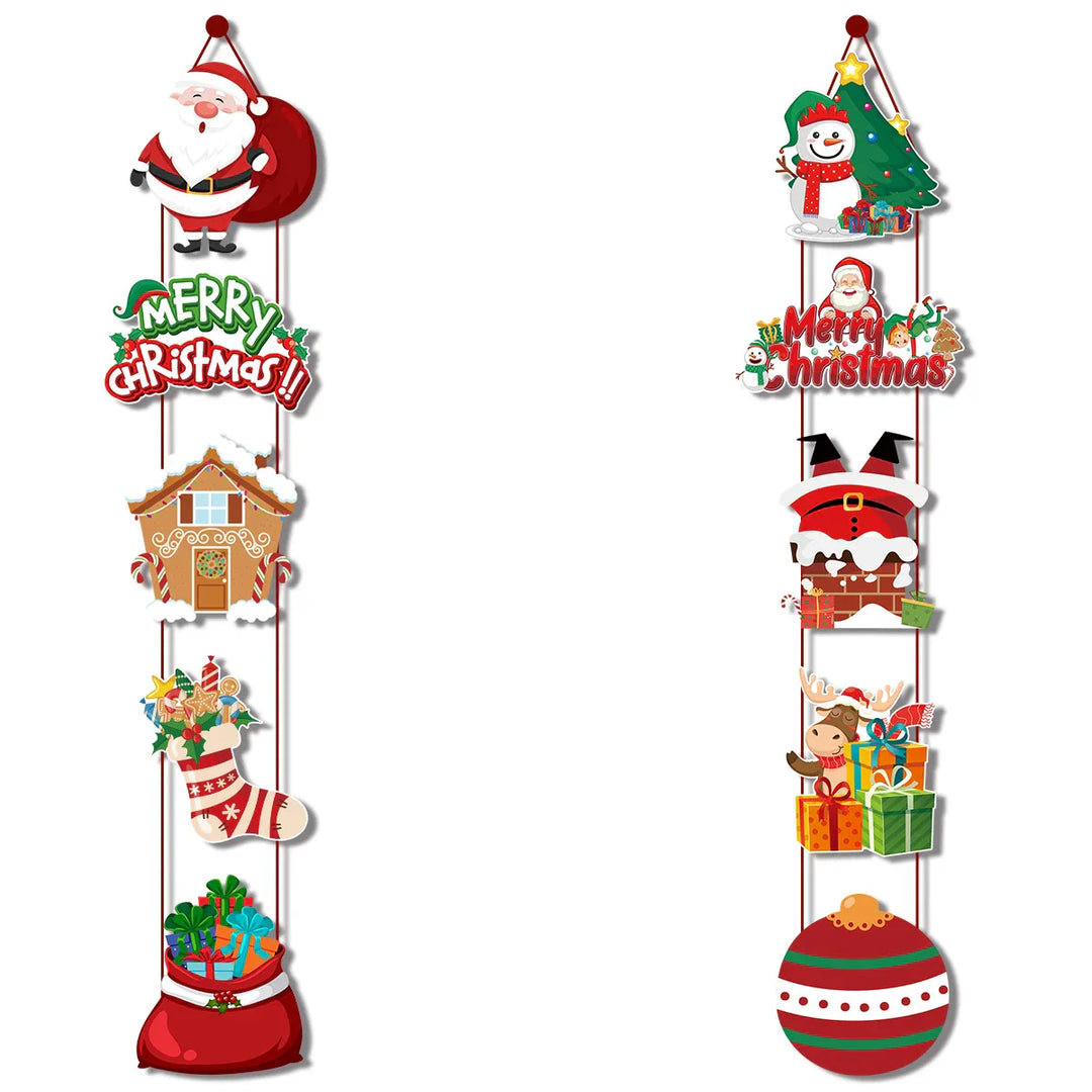 Festinova | Bannière de porte de Noël | Design Joyeux Noël avec Père Noël & Bonhomme de neige | Imprimé des deux côtés | Pour intérieur & extérieur