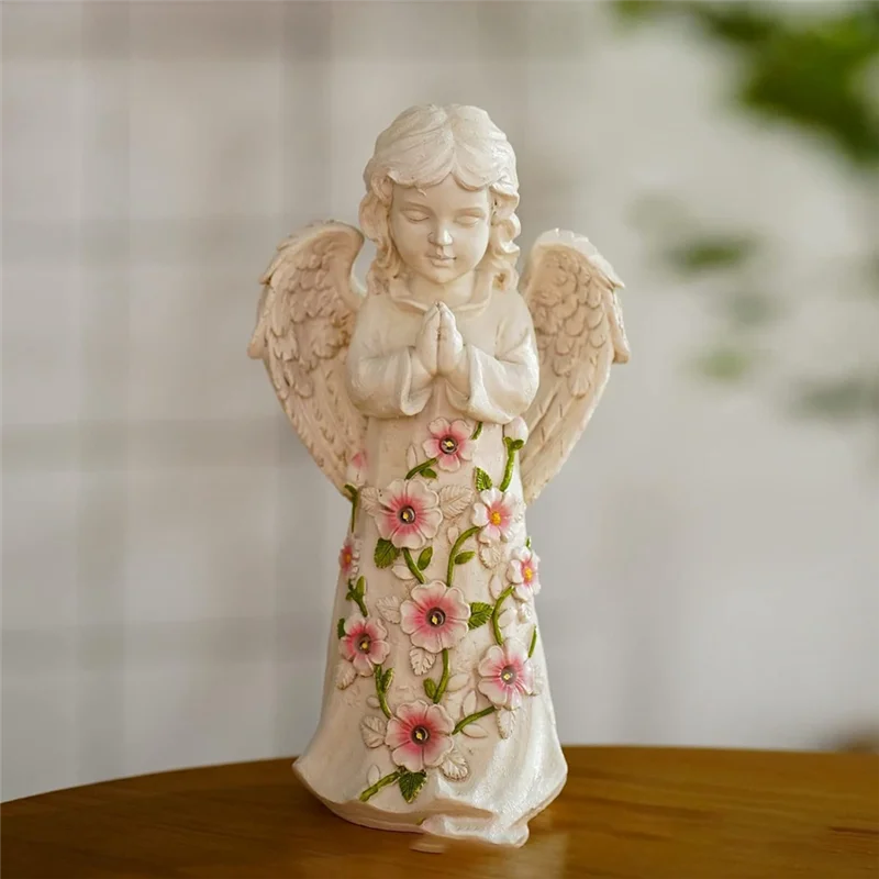 Figurine de jardin solaire LumiAngel | Statue d'ange avec lumière solaire | Décoration de jardin en résine faite à la main | Écologique & idée de cadeau