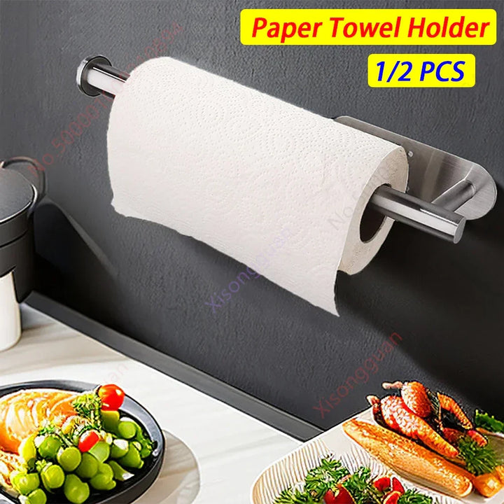 Metallo Porte-papier | Porte-papier de cuisine et de toilette | Acier inoxydable | Sans perçage ni vis | Argent/Noir/Or