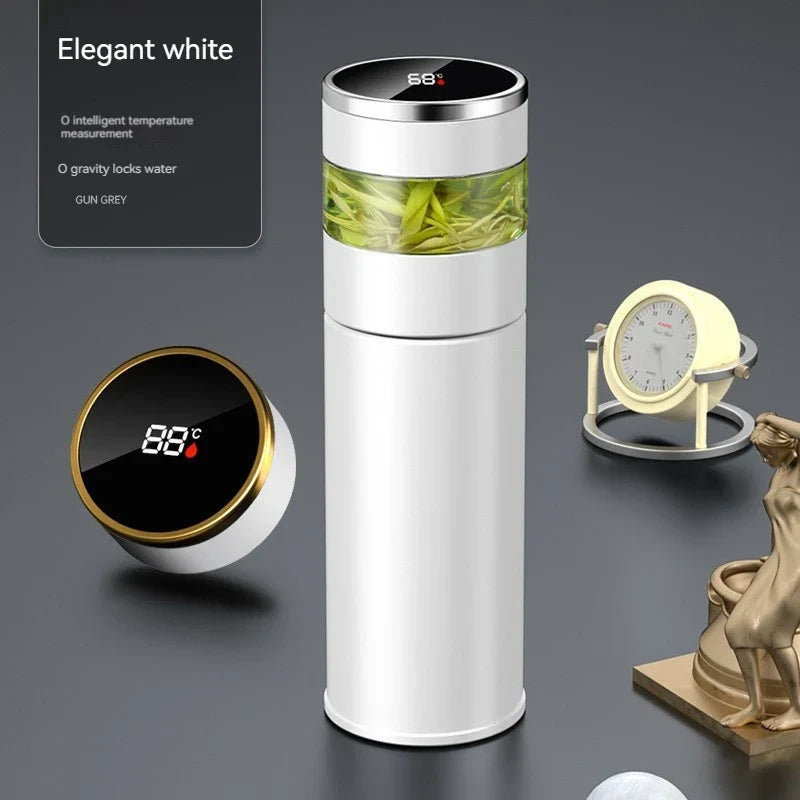 ThermoBrew | Bouteille isotherme avec affichage de température LED & infuseur à thé | 450 ml | Acier inoxydable 304 | Noir