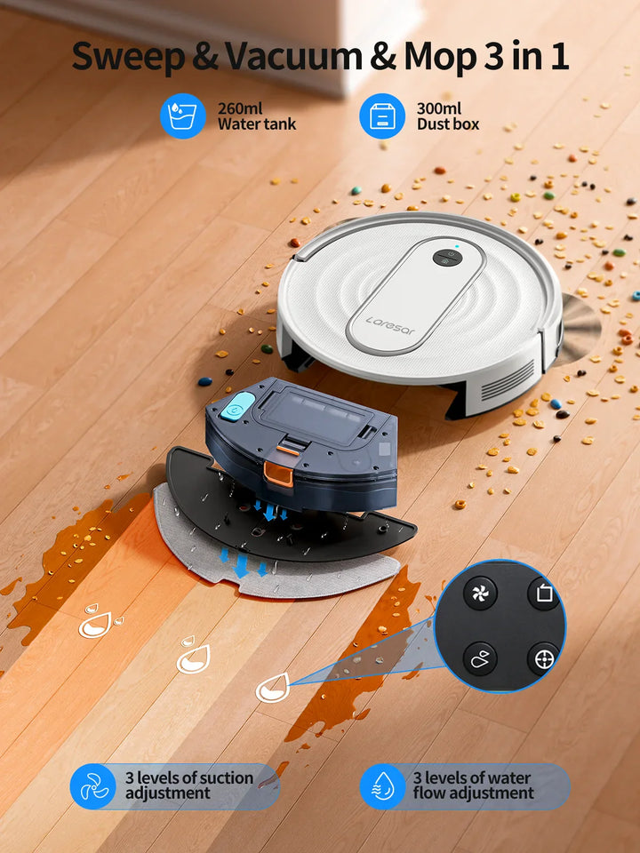 Cleanovo P10 Robot Aspirateur avec Fonction Laveuse | 4500Pa Puissance d'Aspiration | Contrôle par Application & Navigation Gyroscopique | Pour Tapis & Sols Durs