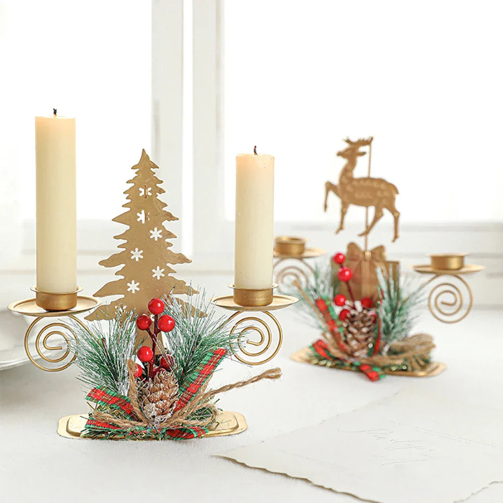 Support de bougie LumiNoel | Bougeoir de Noël en fer doré | Flocon de neige, étoile, arbre & renne | Décoration de table pour Noël & Nouvel An