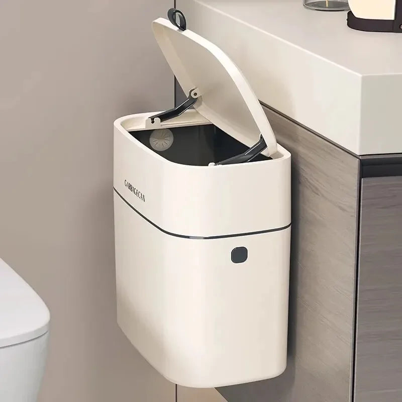 Poubelle suspendue CleanFold SquareBin | Avec couvercle rabattable et grande capacité | Pour salle de bain, cuisine et WC | 25,5 × 15 × 28,3 cm