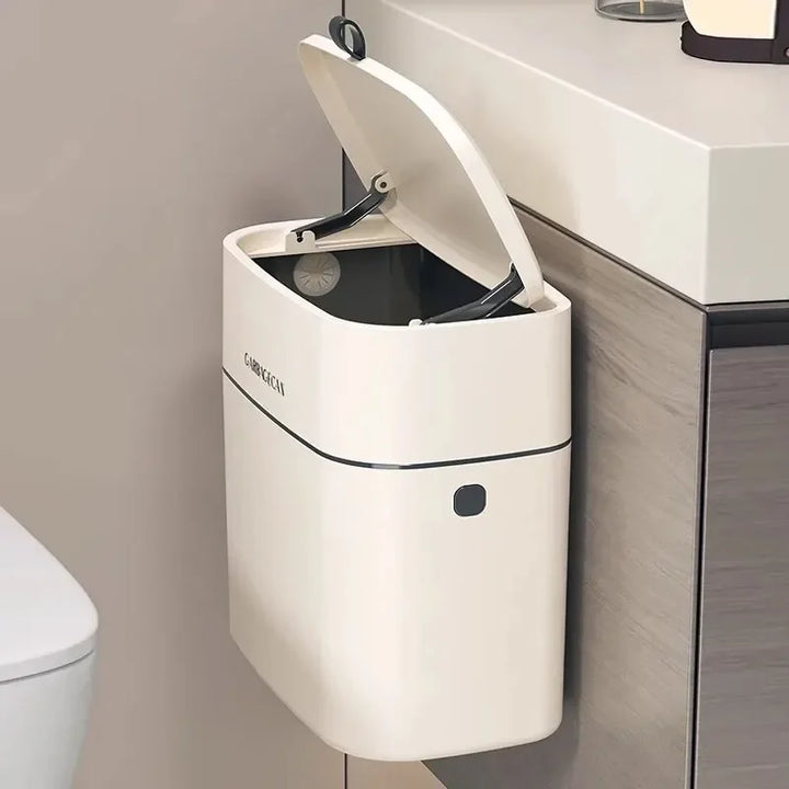 Poubelle suspendue CleanFold SquareBin | Avec couvercle rabattable et grande capacité | Pour salle de bain, cuisine et WC | 25,5 × 15 × 28,3 cm