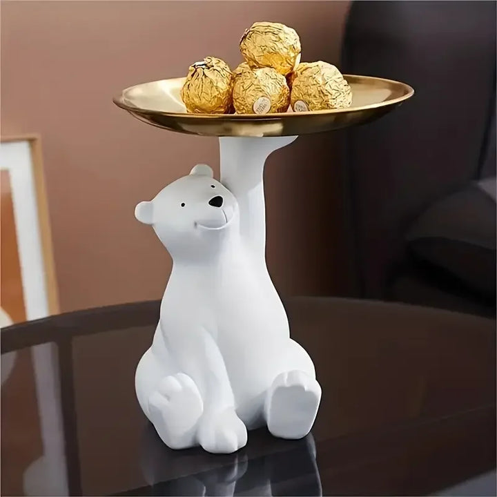 Figurine décorative ArctiBear | Ours polaire assis avec plateau | Porte-clés & porte-bijoux | Idée cadeau