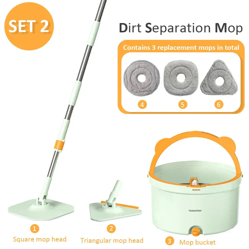 Balai rotatif CLEANDRA | Système de mop à 360° avec séparation des eaux usées | Mop en microfibre | Pour tous les sols et fenêtres