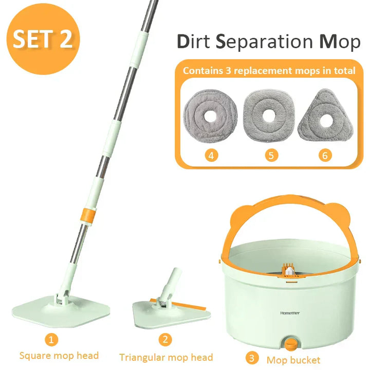 Balai rotatif CLEANDRA | Système de mop à 360° avec séparation des eaux usées | Mop en microfibre | Pour tous les sols et fenêtres