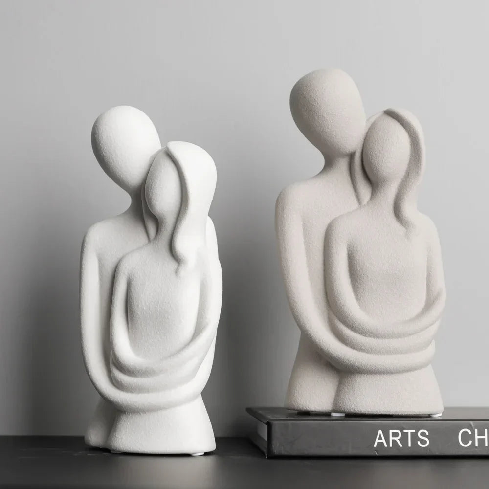 AMORIA Sculpture Couple | Nordique Abstrait | Céramique Mate | Blanc & Gris