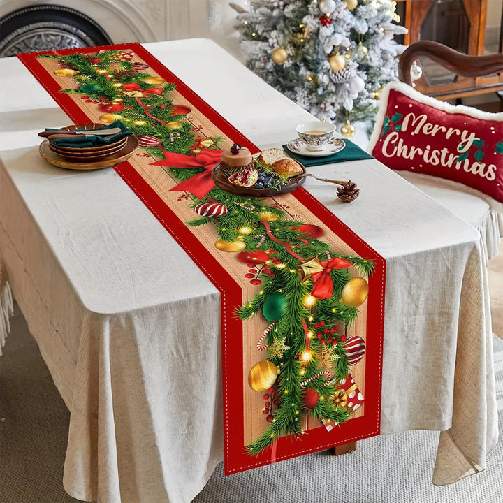 Festivara | Nappe de Noël | Effet lin | Décoration festive pour table à manger & commode | 2025