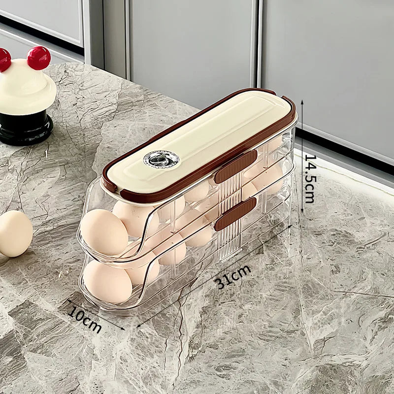 RollEgg Max | Support à œufs automatique pour réfrigérateur | Organisateur à œufs empilable en plastique transparent