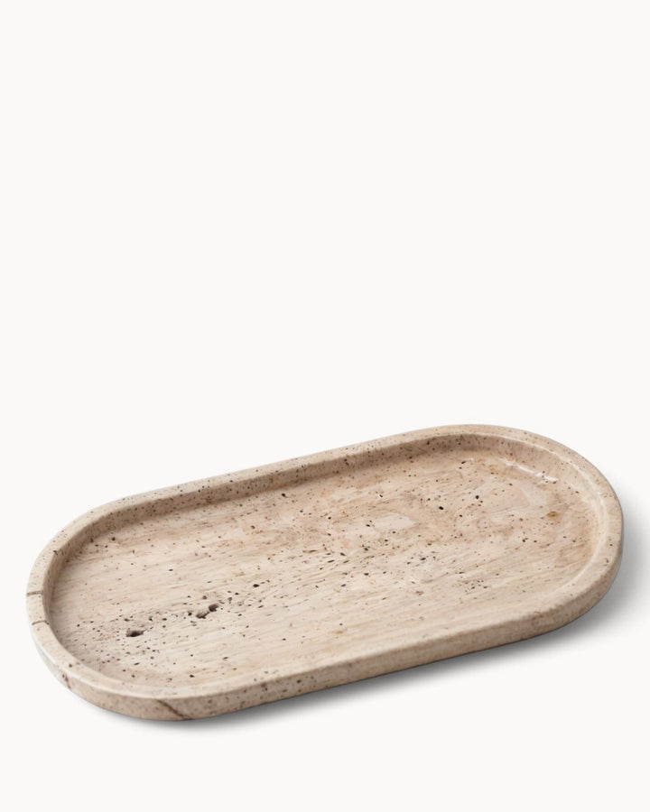 Plateau en céramique - Travertin beige - Pour parfums, bougies et bijoux